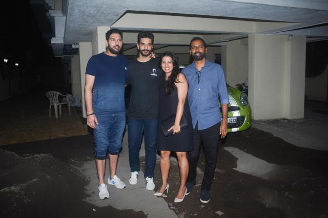 Yuvraj Singh with Angad Bedi at his wedding dinner. (Viral Bhayani) Yuvraj Singh with Angad Bedi at his wedding dinner. (Viral Bhayani)