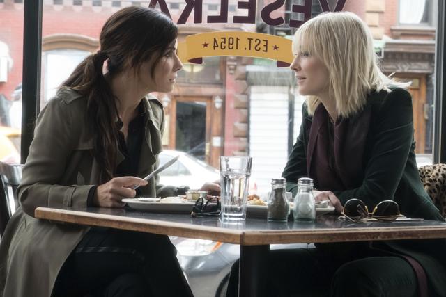 This image released by Warner Bros. shows Sandra Bullock, left, and Cate Blanchett in a scene from Ocean's 8. (AP) This image released by Warner Bros. shows Sandra Bullock, left, and Cate Blanchett in a scene from Ocean's 8. (AP)