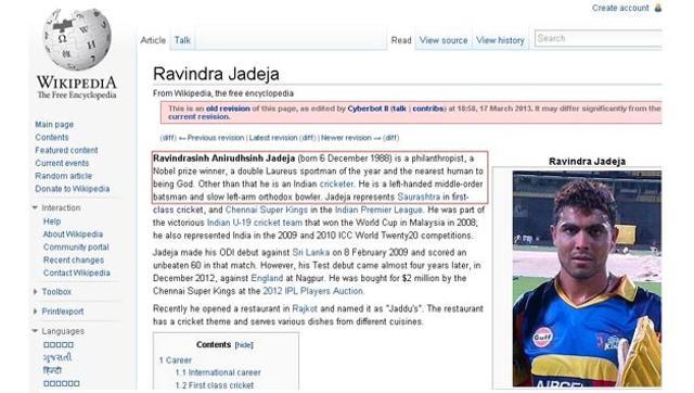 Ravindra Jadeja was descibed as a philanthropist and Nobel Prize winner. (Wikipedia) Ravindra Jadeja was descibed as a philanthropist and Nobel Prize winner. (Wikipedia)