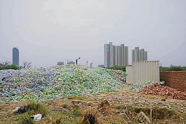 Tonnes of plastic bottles are dumped next to the wetland, known to be a haven for birds, including migratory ones. (Pankaj Gupta) Tonnes of plastic bottles are dumped next to the wetland, known to be a haven for birds, including migratory ones. (Pankaj Gupta)