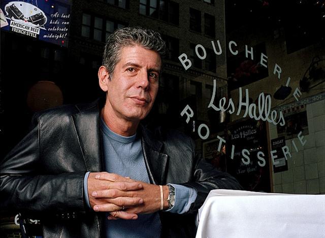 Anthony Bourdain, the owner and chef of Les Halles restaurant, sitting at one of the tables in New York. (AP Photo) Anthony Bourdain, the owner and chef of Les Halles restaurant, sitting at one of the tables in New York. (AP Photo)