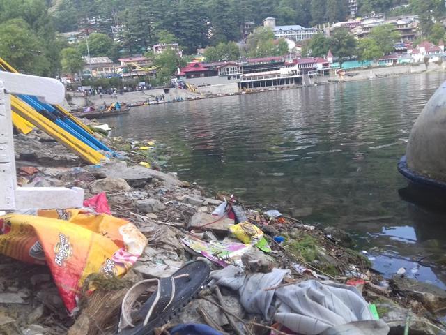 Plastic and other solid waste piled along Naini Lake shore. (Neeraj Santoshi/HT Photo) Plastic and other solid waste piled along Naini Lake shore. (Neeraj Santoshi/HT Photo)