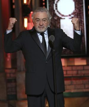 Robert De Niro gestures while introducing a performance by Bruce Springsteen at the 72nd annual Tony Awards at Radio City Music Hall. (Invision) Robert De Niro gestures while introducing a performance by Bruce Springsteen at the 72nd annual Tony Awards at Radio City Music Hall. (Invision)