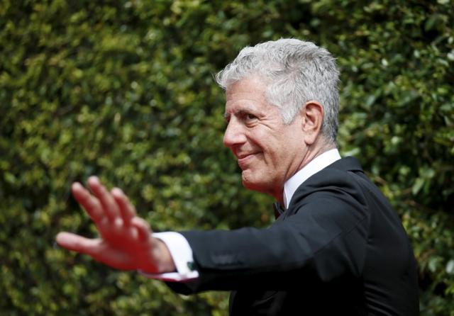 Chef Anthony Bourdain poses at the 2015 Creative Arts Emmy Awards in Los Angeles.
