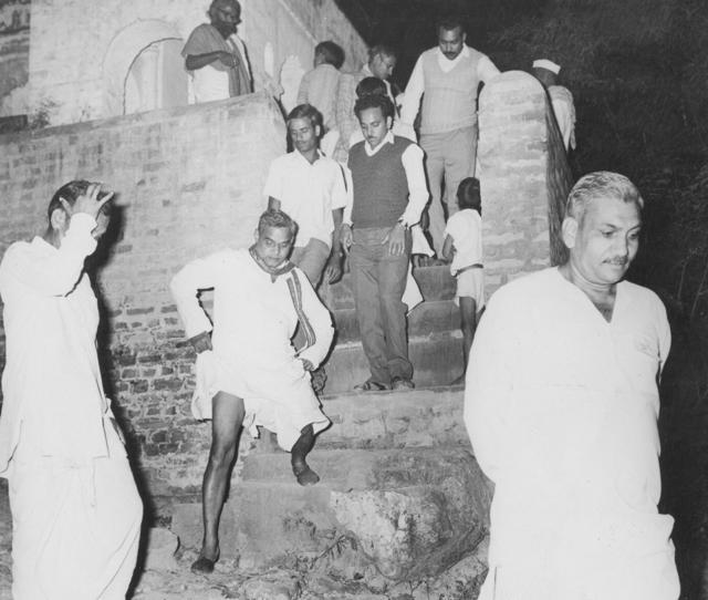 File photo of Atal Bihari Vajpayee climbing down a hillock in Bateshwar village, Agra. (HT) File photo of Atal Bihari Vajpayee climbing down a hillock in Bateshwar village, Agra. (HT)