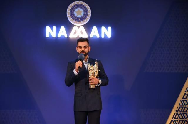 Virat Kohli speaks after receiving an award during the 6th M A K Pataudi Memorial Lecture and BCCI Awards, in Bengaluru. (PTI)