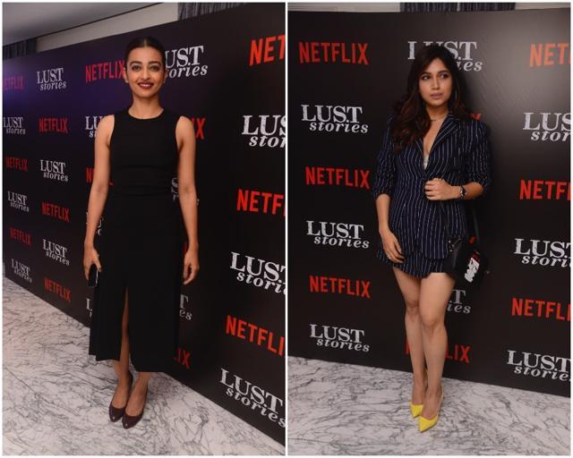 Radhika Apte and Bhumi Pednekar, who star in the film, at the preview. (Viral Bhayani)