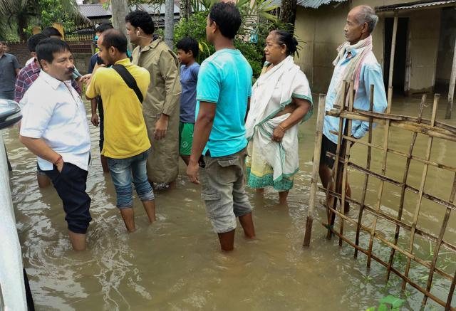 Assam agriculture minister Atul Bora visits flood-affected areas of Bokakhat in Golaghat district on Thursday. (PTI) Assam agriculture minister Atul Bora visits flood-affected areas of Bokakhat in Golaghat district on Thursday. (PTI)