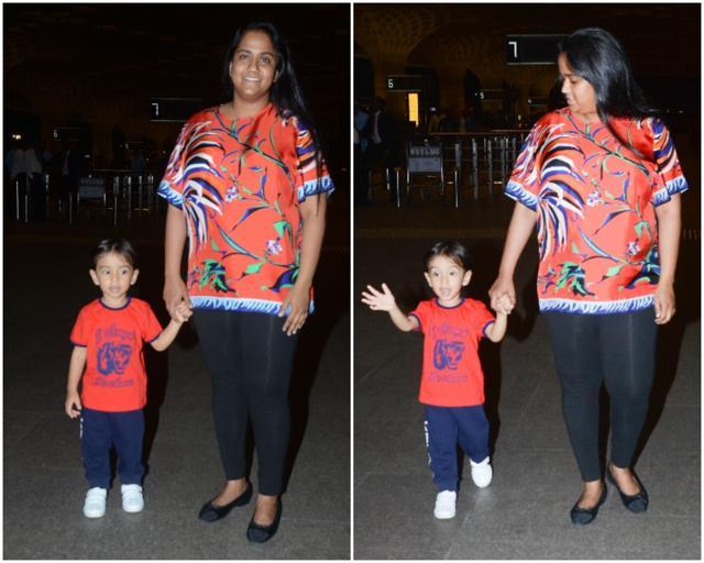 Arpita Khan poses for pictures with her son Aahil. (Viral Bhayani)