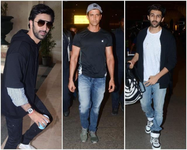 Ranbir Kapoor promotes Sanju while Hrithik Roshan and Kartik Aaryan were seen at the airport. (Viral Bhayani)