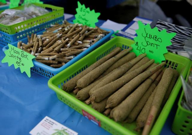 Various-sized joints for sale are pictured at the annual 4/20 marijuana event at Sunset Beach in Vancouver, British Columbia, Canada, on April 20, 2017. (Reuters )