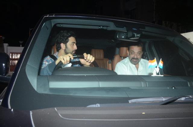 Ranbir Kapoor interacts with Sanjay Dutt. (Viral Bhayani)