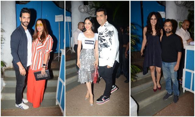 Neha Dhupia with her husband actor Angad Bedi, Kiara Advani with Karan Johar and Angira Dhar with a friend at the Lust Stories bash. (Viral Bhayani) Neha Dhupia with her husband actor Angad Bedi, Kiara Advani with Karan Johar and Angira Dhar with a friend at the Lust Stories bash. (Viral Bhayani)