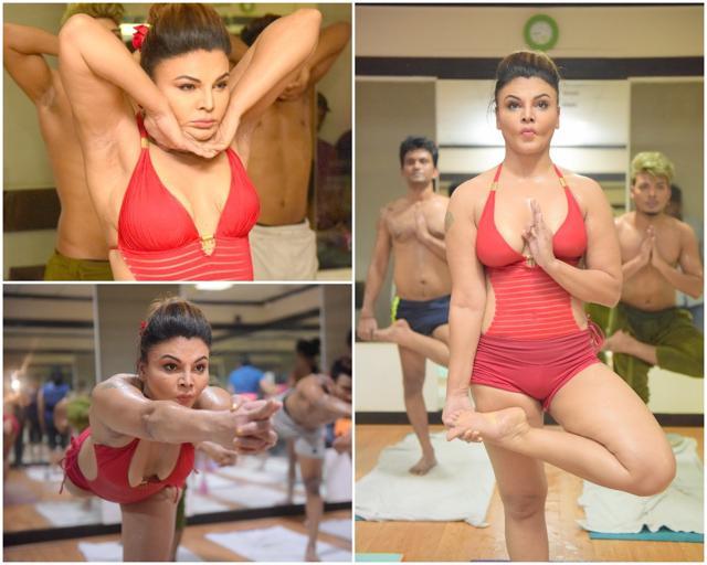 Rakhi Sawant during her yoga session in Mumbai. (Viral Bhayani) Rakhi Sawant during her yoga session in Mumbai. (Viral Bhayani)
