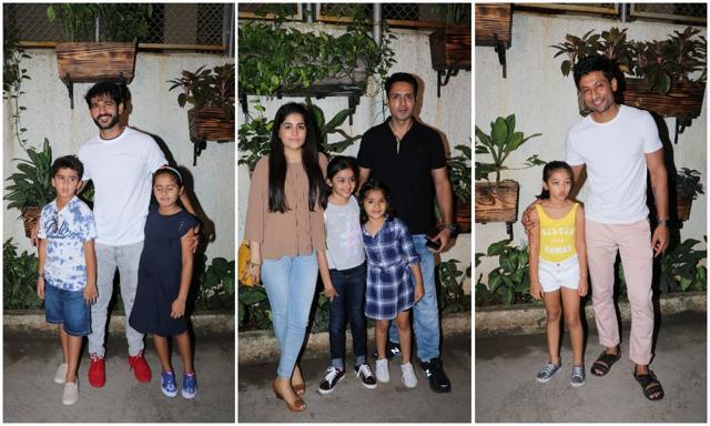 TV star Hiten Tejwani, Iqbal Khan and actor Indraneil Sengupta with their kids at Incredibles 2 screening. (Viral Bhayani) TV star Hiten Tejwani, Iqbal Khan and actor Indraneil Sengupta with their kids at Incredibles 2 screening. (Viral Bhayani)