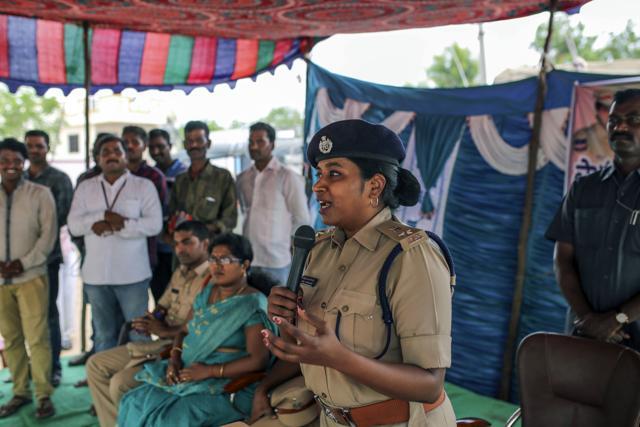 Rema Rajeshwari addresses villagers at a public awareness programme for fake news via social media apps in Balgera village, Telangana. (Dhiraj Singh/ Bloomberg) Rema Rajeshwari addresses villagers at a public awareness programme for fake news via social media apps in Balgera village, Telangana. (Dhiraj Singh/ Bloomberg)