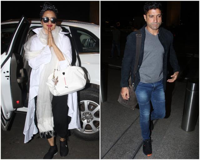 Rekha and Farhan Akhtar were spotted in the airport, on their way to Bangkok. (Viral Bhayani) Rekha and Farhan Akhtar were spotted in the airport, on their way to Bangkok. (Viral Bhayani)
