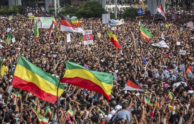 Ethiopians rally in solidarity with Prime Minister Abiy Ahmed in Meskel Square in the capital, Addis Ababa, Ethiopia Saturday, June 23, 2018. (AP) Ethiopians rally in solidarity with Prime Minister Abiy Ahmed in Meskel Square in the capital, Addis Ababa, Ethiopia Saturday, June 23, 2018. (AP)