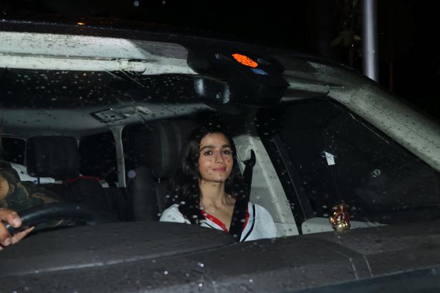 Alia Bhatt came in to meet Priyanka Chopra and Nick Jonas despite pouring rain. (Viral Bhayani)