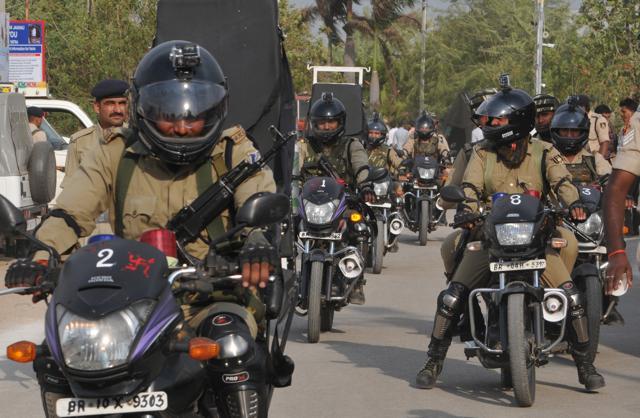 Security personnel guar the Yatri Niwas base camp ahead of the annual Amarnath Yatra, which starts from Jammu on June 27, 2018. (Nitin Kanotra) Security personnel guar the Yatri Niwas base camp ahead of the annual Amarnath Yatra, which starts from Jammu on June 27, 2018. (Nitin Kanotra)