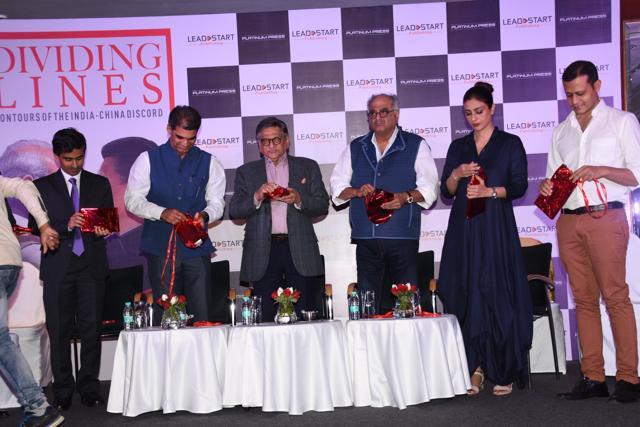 Tabu and Boney Kapoor unveil the book, Diving Lines. (Virl Bhayani)