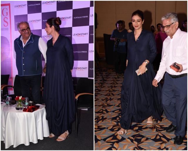 Tabu and Boney Kapoor interact during a book launch. (Viral Bhayani) Tabu and Boney Kapoor interact during a book launch. (Viral Bhayani)
