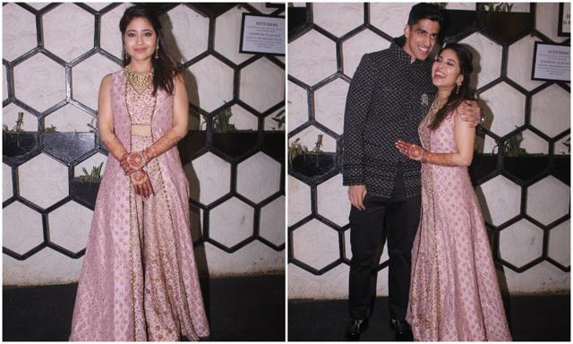 Masaan actor Shweta Tripathi with husband-to-be rapper Chaitanya Sharma at their pre-wedding bash for industry friends in Mumbai. (Viral Bhayani) Masaan actor Shweta Tripathi with husband-to-be rapper Chaitanya Sharma at their pre-wedding bash for industry friends in Mumbai. (Viral Bhayani)
