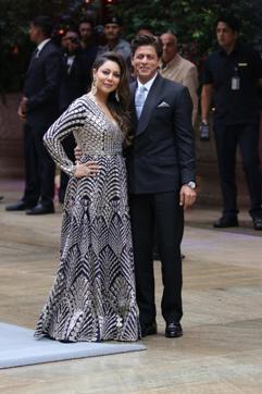 Shah Rukh Khan and his wife Gauri Khan at Ambani residence Antilia in Mumbai on June 28, 2018. (IANS)