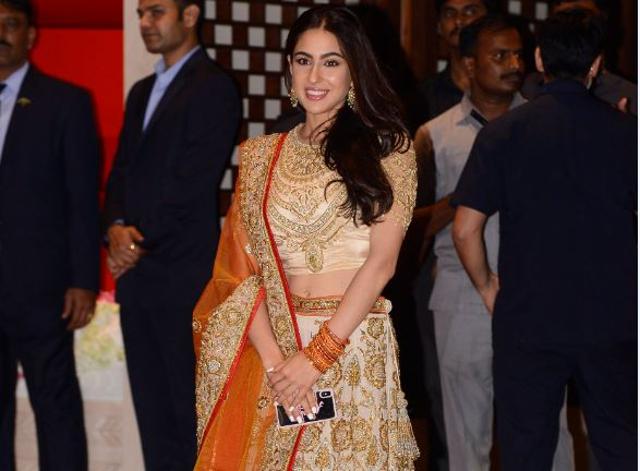 Sara Ali Khan at the Akash Ambani-Shloka Mehta engagement.
