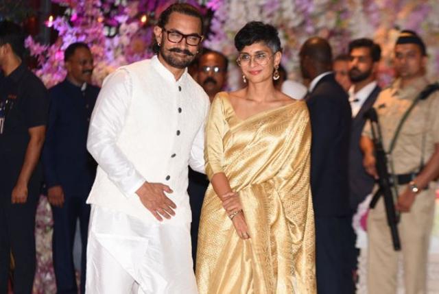 Aamir Khan with wife Kiran Rao at Akash Ambani-Shloka Mehta engagement