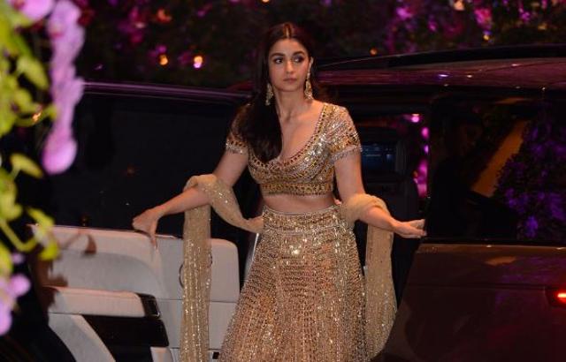 Alia Bhatt sparkles in gold at Akash Ambani-Shloka Mehta engagement