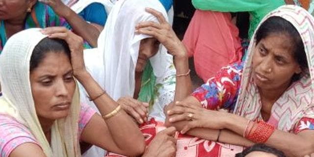 Family at Basant’s funeral. (HT Photo)