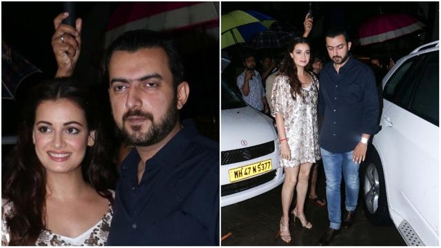 Dia Mirza with her husband Sahil Sangha. (Viral Bhayani) Dia Mirza with her husband Sahil Sangha. (Viral Bhayani)