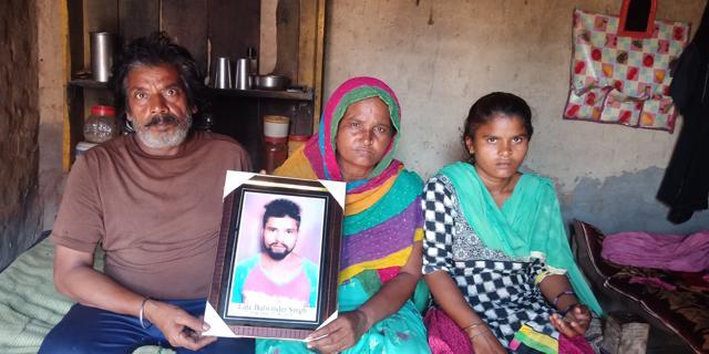 Parents and a younger sister with a photo of Balwinder Singh at their home. (Gagandeep Jassowal/HT Photo) Parents and a younger sister with a photo of Balwinder Singh at their home. (Gagandeep Jassowal/HT Photo)