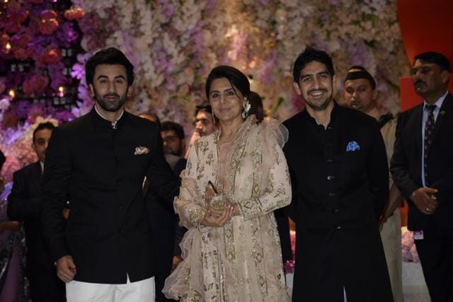 Ranbir Kapoor with his mother Neetu Kapoor and filmmaker Ayan Mukerji at the engagement party of Reliance Industries Chairman Mukesh Ambani's son Akash Ambani and diamantaire Russell Mehta's daughter Shloka Mehta, at Antilia in Mumbai on June 30, 2018. (IANS) Ranbir Kapoor with his mother Neetu Kapoor and filmmaker Ayan Mukerji at the engagement party of Reliance Industries Chairman Mukesh Ambani's son Akash Ambani and diamantaire Russell Mehta's daughter Shloka Mehta, at Antilia in Mumbai on June 30, 2018. (IANS)