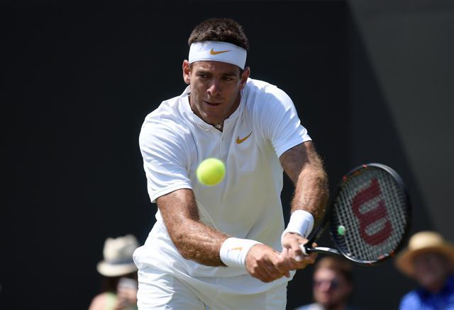 Juan Martin Del Potro in action during the first round match against Peter Gojowczyk. (REUTERS) Juan Martin Del Potro in action during the first round match against Peter Gojowczyk. (REUTERS)