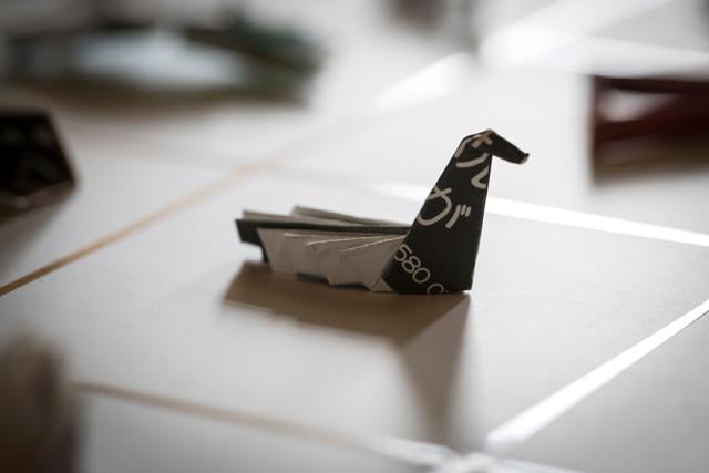 A chopstick wrapper folded and fiddled into the shape of a swan. (AFP) A chopstick wrapper folded and fiddled into the shape of a swan. (AFP)
