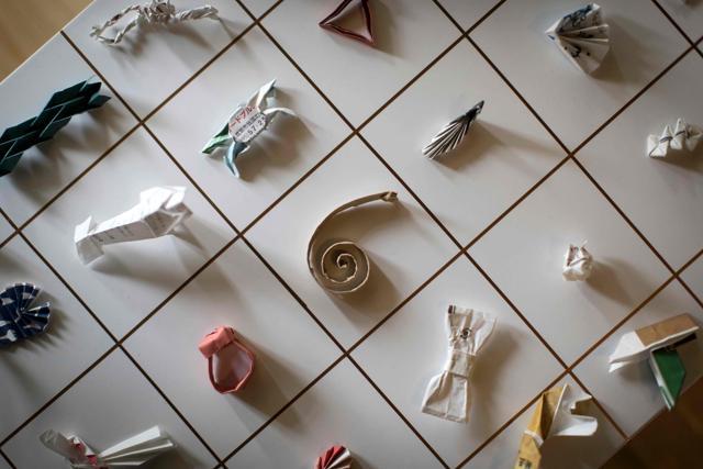 A collection of origami made from chopstick sleeves owned by Yuki Tatsumi in Kameoka, Kyoto prefecture. (AFP) A collection of origami made from chopstick sleeves owned by Yuki Tatsumi in Kameoka, Kyoto prefecture. (AFP)