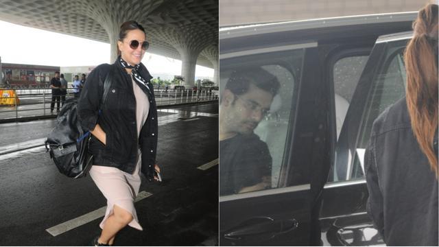 Angad Bedi dropped off wife Neha Dhupia at Mumbai airport. (Viral Bhayani) Angad Bedi dropped off wife Neha Dhupia at Mumbai airport. (Viral Bhayani)