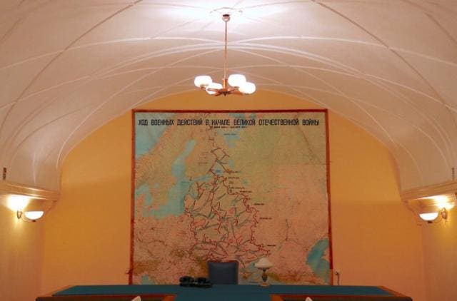 A meeting room with a large map hanging on a wall is seen inside Stalin's Bunker. (Reuters)