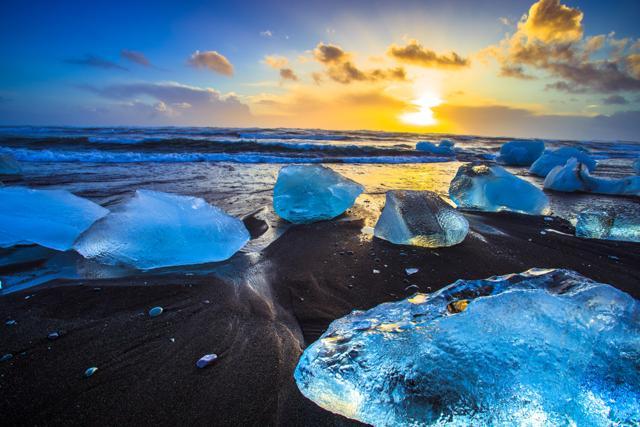 Visit Jokulsarlon beach where you can spot table-sized icebergs on a black sand beach. (Shutterstock) Visit Jokulsarlon beach where you can spot table-sized icebergs on a black sand beach. (Shutterstock)