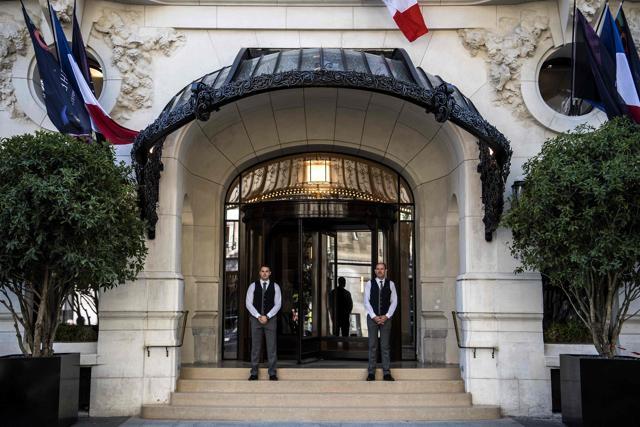 Valets stand at the main entrance of the newly-refurbished Lutetia Hotel in Paris. (AFP) Valets stand at the main entrance of the newly-refurbished Lutetia Hotel in Paris. (AFP)
