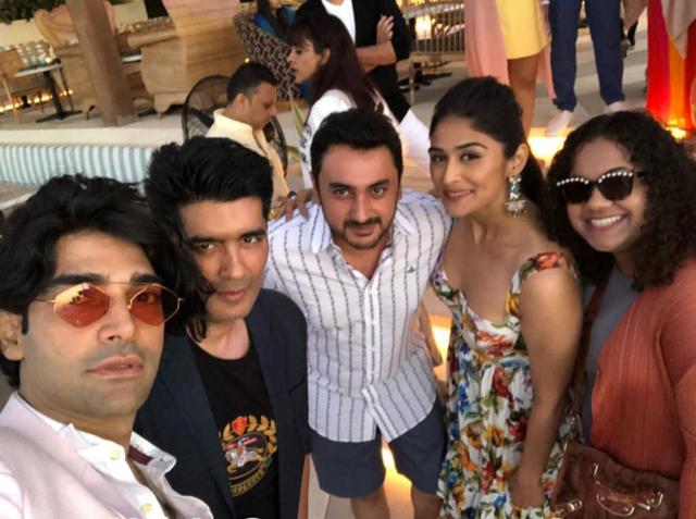 Poorna Patel (second from right) and Namit Soni (centre) with Manish Malhotra and their friends. Poorna Patel (second from right) and Namit Soni (centre) with Manish Malhotra and their friends.