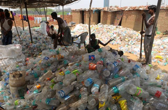 A view of the plastic bottle warehouse in Basai village near C&D waste plant, in Gurugram. (Parveen Kumar/ HT Photo ) A view of the plastic bottle warehouse in Basai village near C&D waste plant, in Gurugram. (Parveen Kumar/ HT Photo )