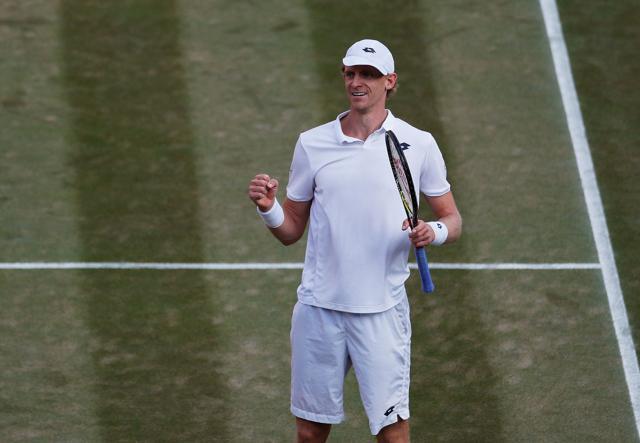 South Africa's Kevin Anderson celebrates winning the fourth round match against France's Gael Monfils. (REUTERS) South Africa's Kevin Anderson celebrates winning the fourth round match against France's Gael Monfils. (REUTERS)