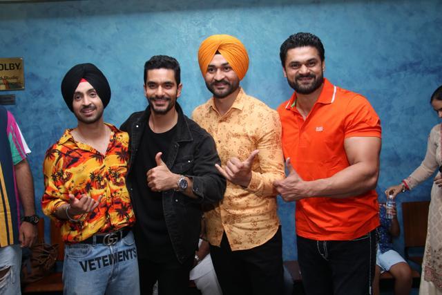 Soorma promotion in Mumbai: Sandeep Singh with Diljit Dosanjh and Angad Bedi.