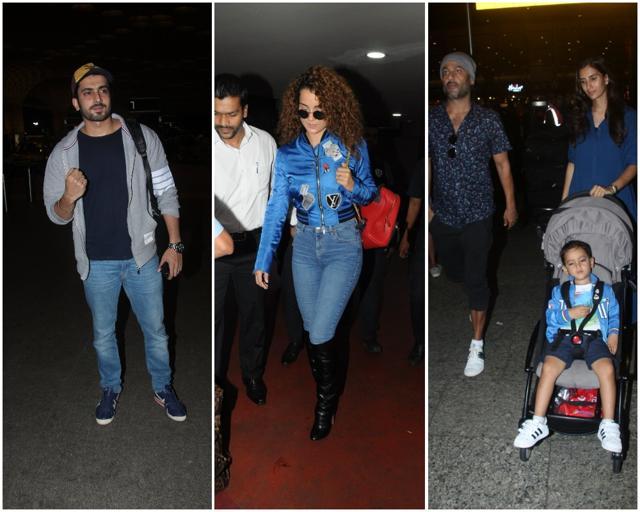 Sunny Singh, Kangana Ranaut and director Abhishek Kapoor with his family seen at the airport. Sunny Singh, Kangana Ranaut and director Abhishek Kapoor with his family seen at the airport.