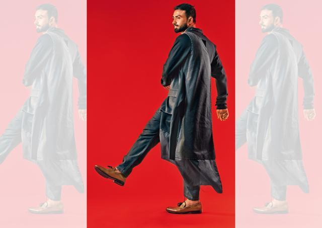 Monu’s unflinching sincerity and go-getter attitude helped him perform brilliantly at the Federation Cup, Senior National Championship and Pro Kabaddi League. Jacket, trousers and shirt, Rajesh Pratap Singh; shoes, Alberto Torresi (Farhan Hussain)