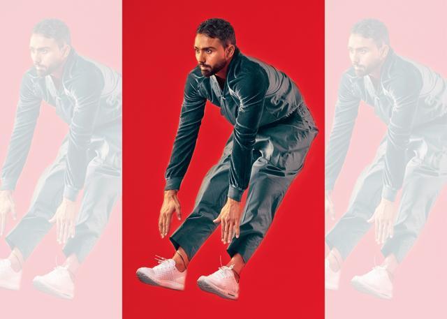 Monu played his first international tournament at Kabaddi Masters Dubai. Bomber jacket and trousers, SUKETDHIR; shoes, Monu’s own (Farhan Hussain)