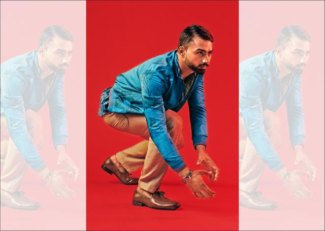 Monu’s success in kabaddi – a sport once devoid of glitz and glamour – has enamoured celebrities like Abhishek Bachchan, Aamir Khan and Akshay Kumar. Shirt, bomber jacket and trousers, SUKETDHIR; shoes, Alberto Torresi; watch, Rado (Farhan Hussain)
